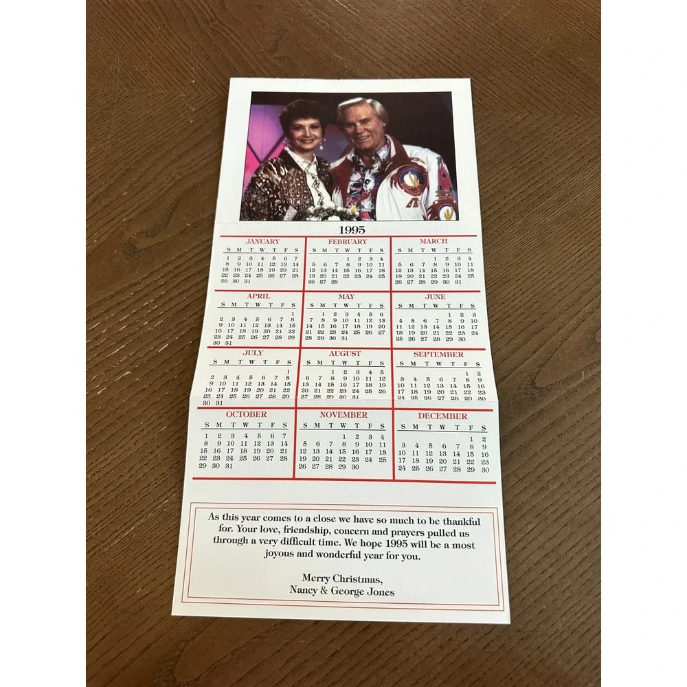 Vtg 1995 George Jones Nancy Christmas Calendar Card Country Music Memorabilia